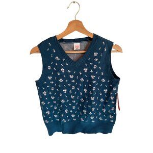 Wonder Blue Floral Sweater V-Neck Vest Girl's Size XXL NWT